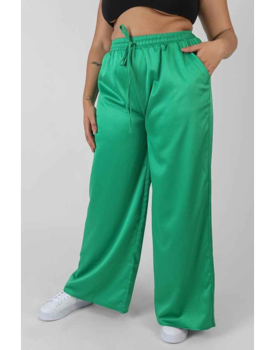 Curve Satin Wide Leg Trousers Green