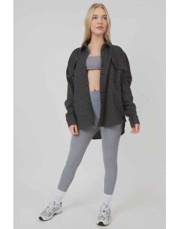 Oversized Pocket Front Shacket Grey Acid Wash