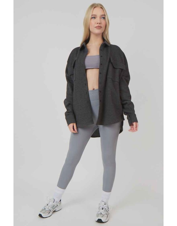 Oversized Pocket Front Shacket Grey Acid Wash