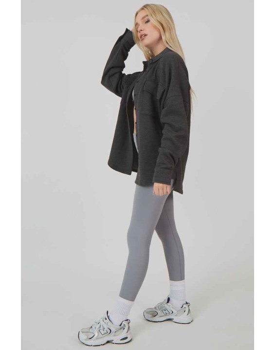 Oversized Pocket Front Shacket Grey Acid Wash