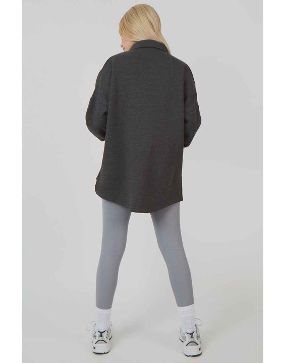 Oversized Pocket Front Shacket Grey Acid Wash