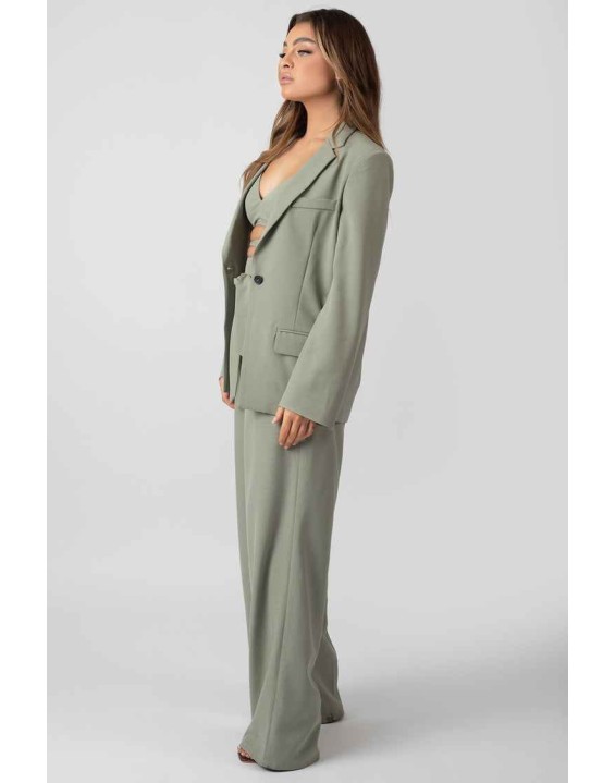 Premium Tie Waist Wide Leg Trousers Sage