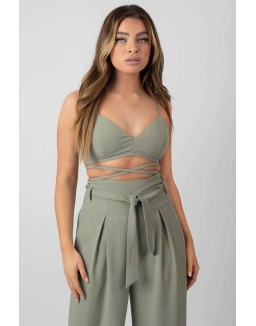 Premium Tie Wrap Detail Bralet Sage