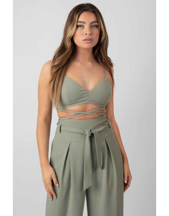 Premium Tie Wrap Detail Bralet Sage