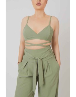 Premium Tie Wrap Detail Bralet Sage