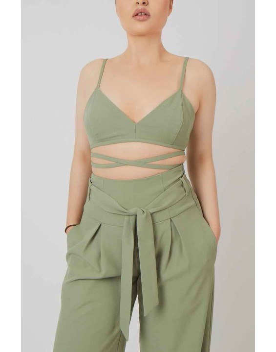 Premium Tie Wrap Detail Bralet Sage
