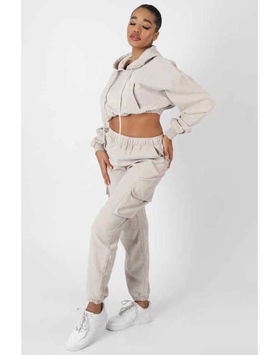 Cord Pocket Detail Joggers Ecru