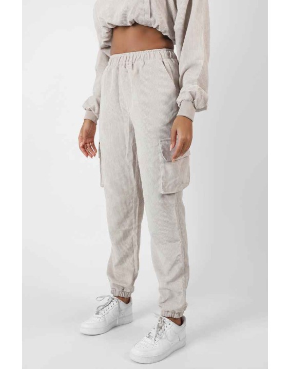 Cord Pocket Detail Joggers Ecru