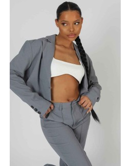 Oversized Boxy Cropped Blazer Grey