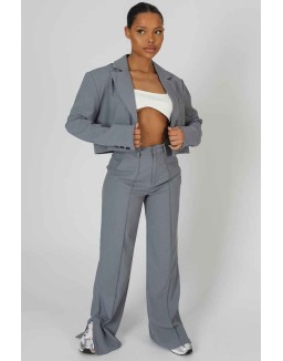 Oversized Boxy Cropped Blazer Grey