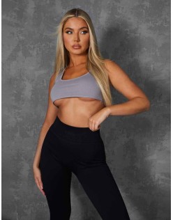 Raw Hem Scoop Neck Crop Top Grey