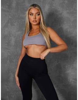 Raw Hem Scoop Neck Crop Top Grey