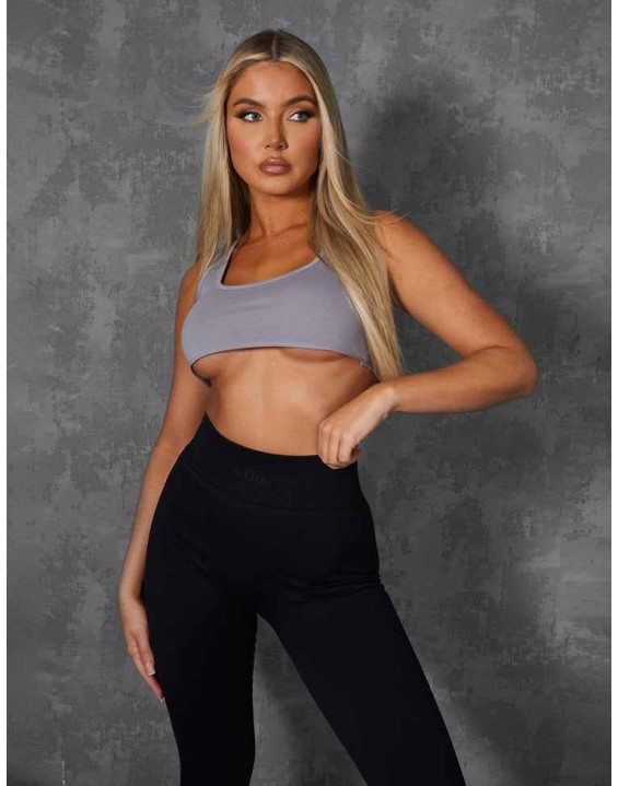 Raw Hem Scoop Neck Crop Top Grey