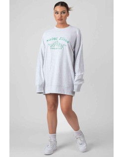 Oversized Graphic Sweater Dress Grey Marl