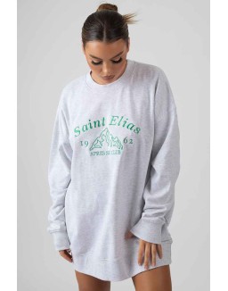 Oversized Graphic Sweater Dress Grey Marl
