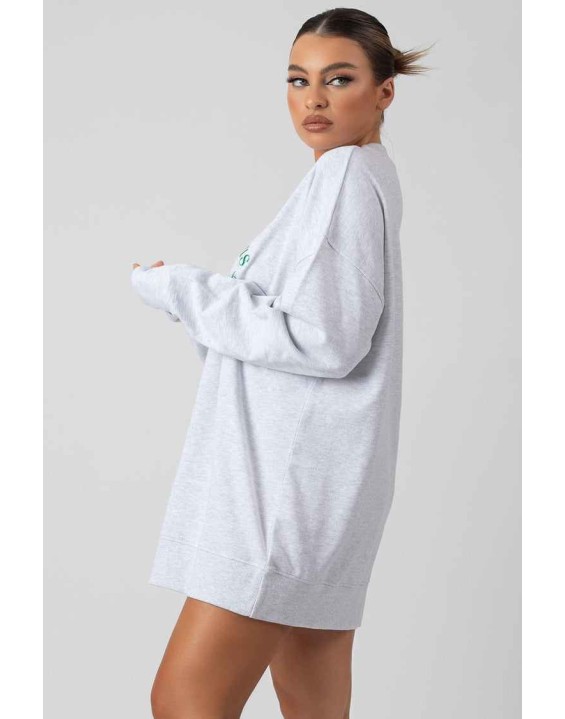 Oversized Graphic Sweater Dress Grey Marl