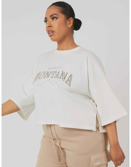 Curve Vintage Boxy Cropped T-Shirt Ecru