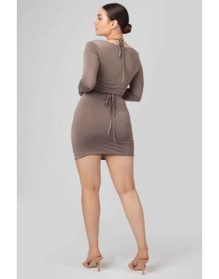 Waist Strapping Gathered Mini Skirt Mink Grey
