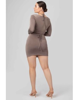 Waist Strapping Gathered Mini Skirt Mink Grey