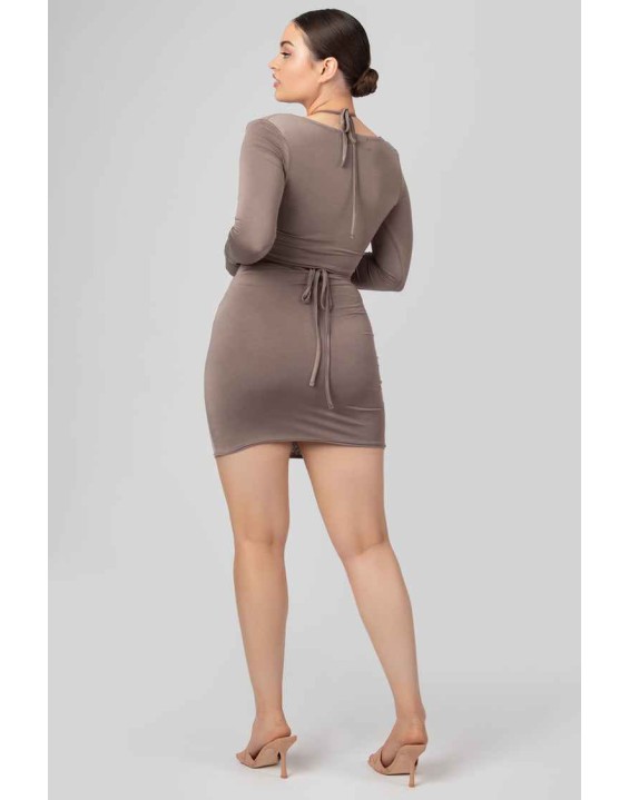 Waist Strapping Gathered Mini Skirt Mink Grey