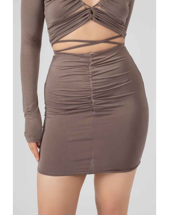 Waist Strapping Gathered Mini Skirt Mink Grey