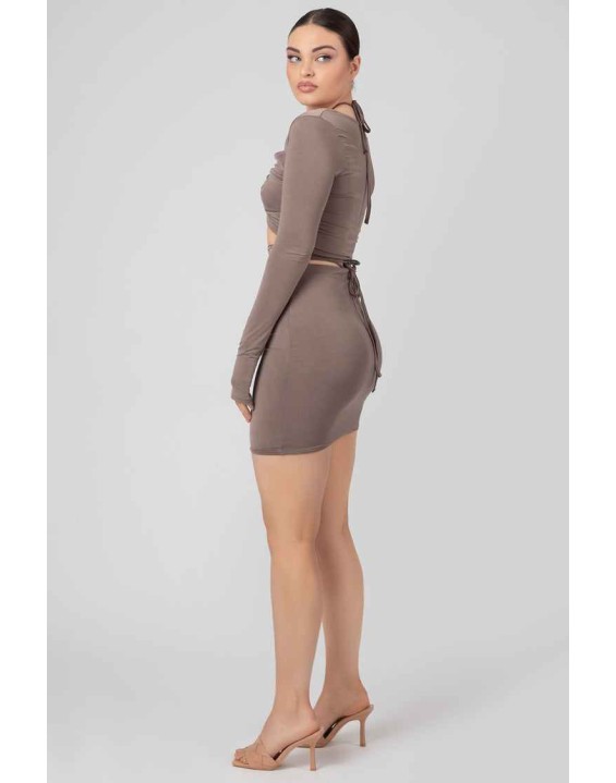 Waist Strapping Gathered Mini Skirt Mink Grey