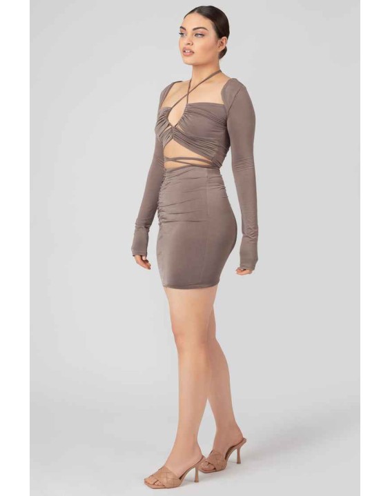 Waist Strapping Gathered Mini Skirt Mink Grey
