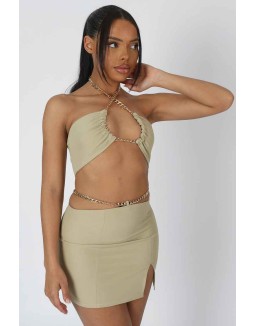 Loop Ruching Chain Strap Bra Top Sage