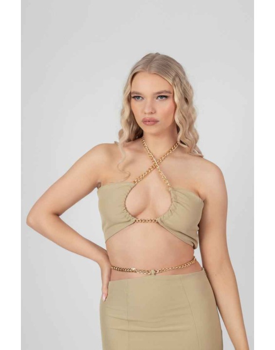 Loop Ruching Chain Strap Bra Top Sage