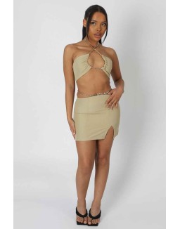 Chain Waist Mini Skirt Sage