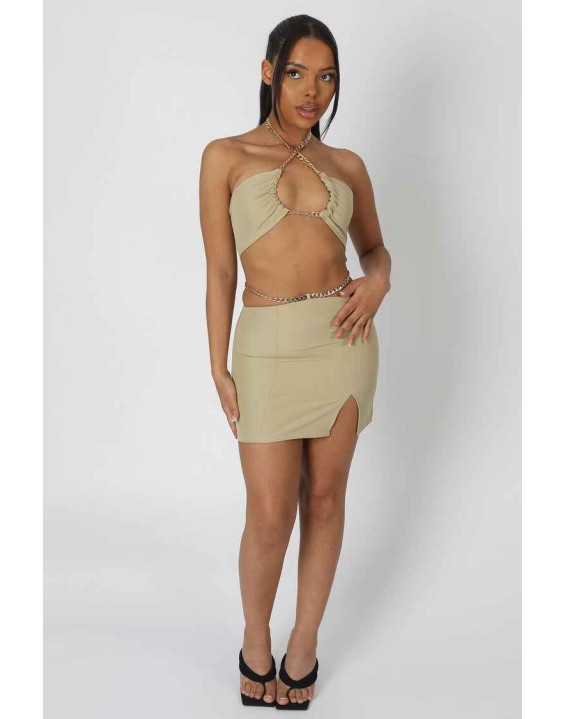 Chain Waist Mini Skirt Sage