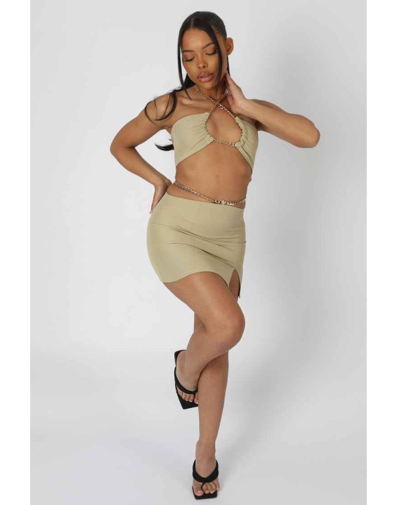 Chain Waist Mini Skirt Sage