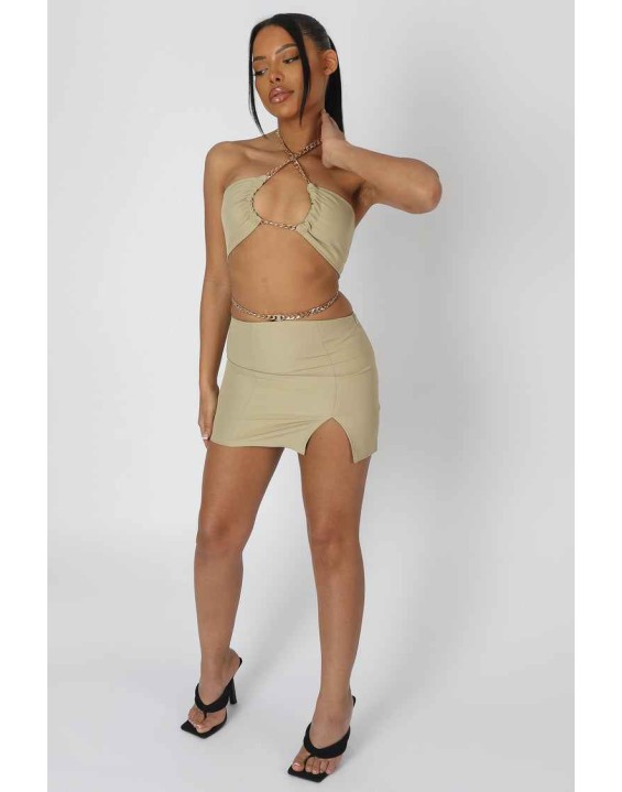 Chain Waist Mini Skirt Sage