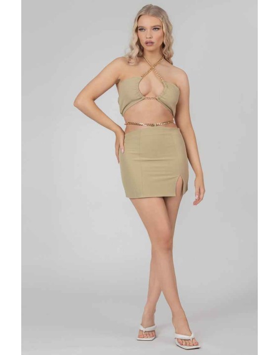 Chain Waist Mini Skirt Sage