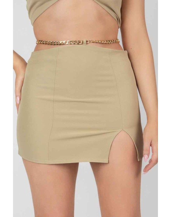 Chain Waist Mini Skirt Sage