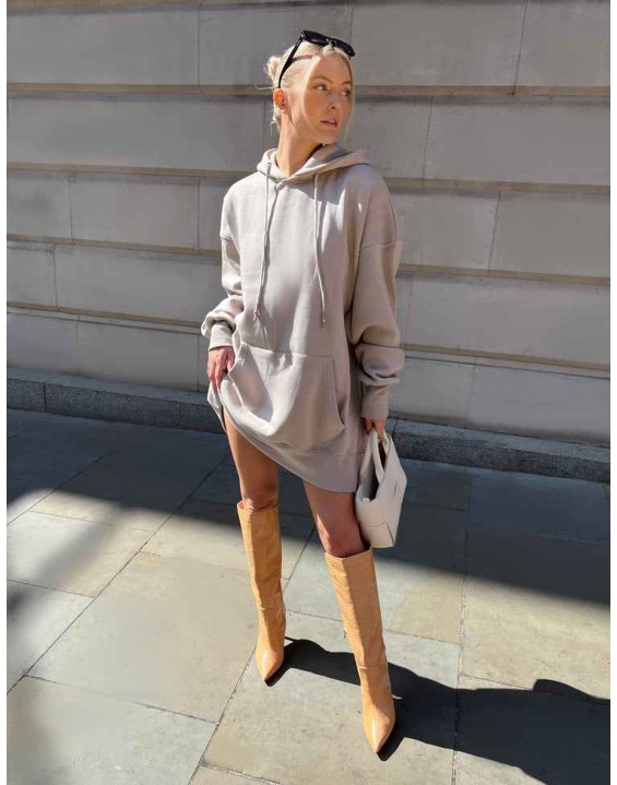 Oversized Sweat Hoodie Dress Ash