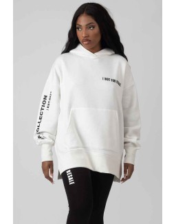 Oversized Text Hoody Ecru