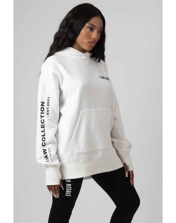 Oversized Text Hoody Ecru