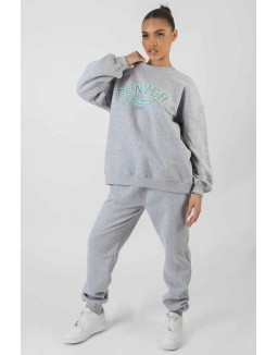 Oversized Fit Denver Print Seam Detail Joggers Grey