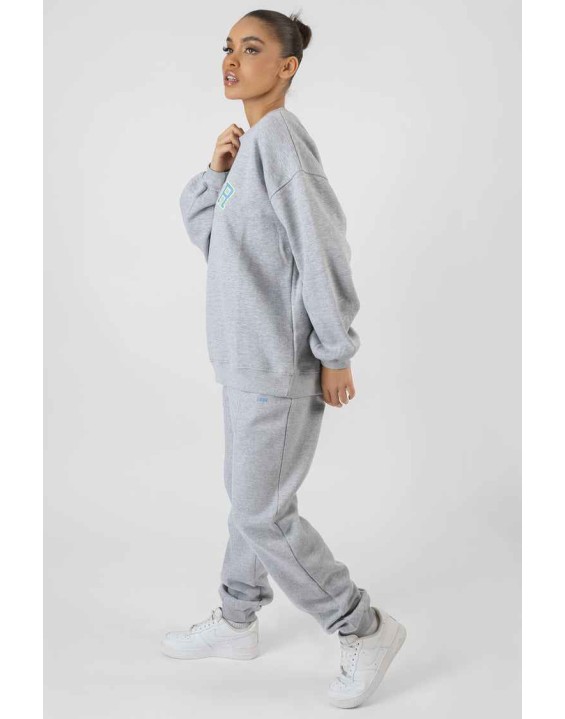 Oversized Fit Denver Print Seam Detail Joggers Grey
