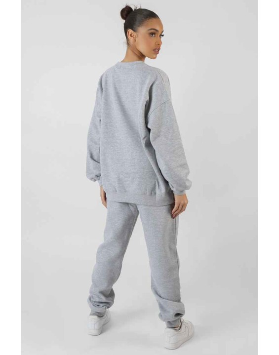 Oversized Fit Denver Print Seam Detail Joggers Grey