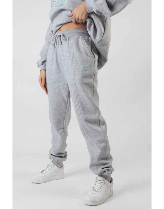 Oversized Fit Denver Print Seam Detail Joggers Grey