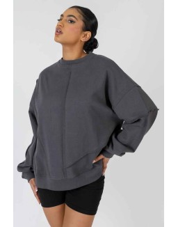 Oversized Exposed Seam Detail Sweatshirt Dark Grey