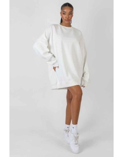 Oversized Embroidered Tonal Sweatshirt Dress Ecru