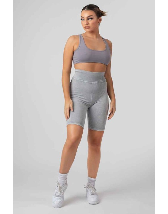 Coordinate Slogan Cycling Short Grey Acid Wash