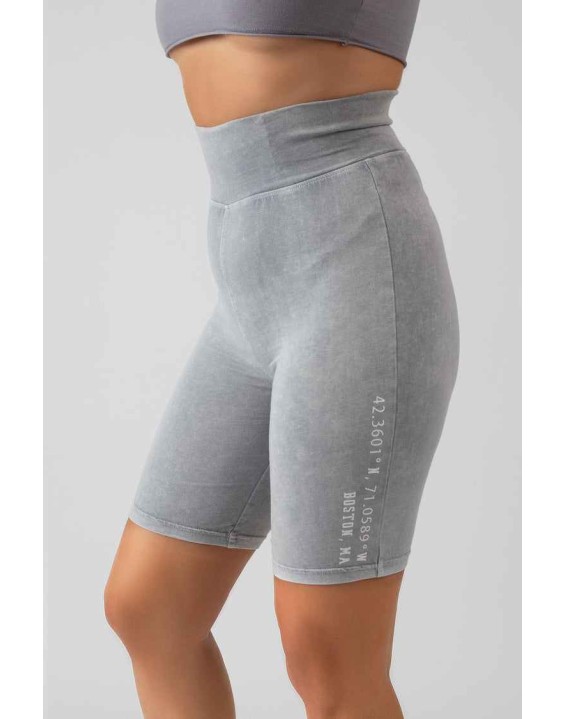 Coordinate Slogan Cycling Short Grey Acid Wash