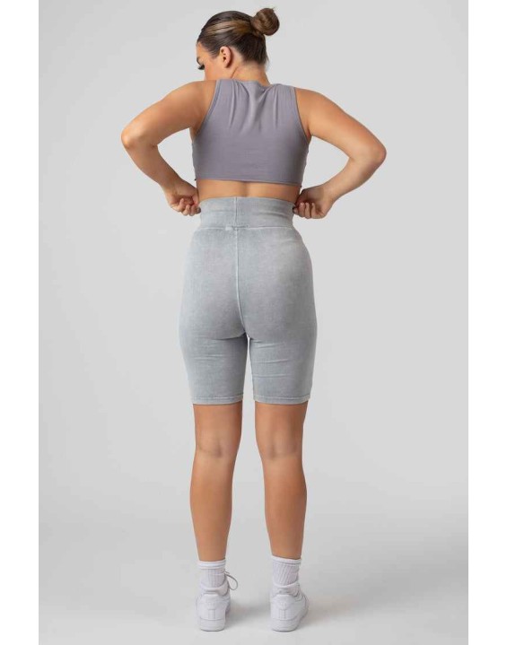 Coordinate Slogan Cycling Short Grey Acid Wash