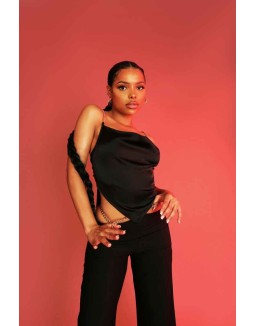 Chain Strap Handkerchief Top Black