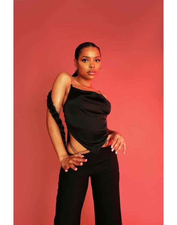 Chain Strap Handkerchief Top Black