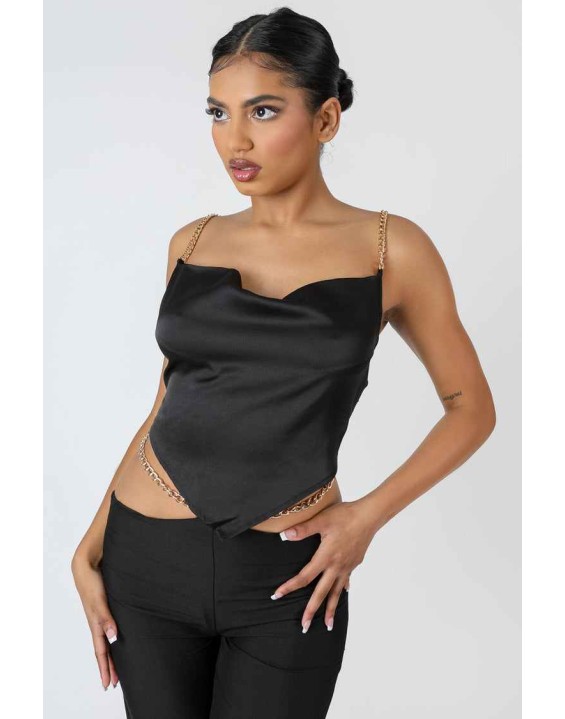 Chain Strap Handkerchief Top Black
